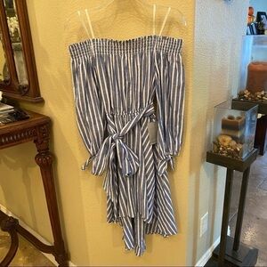 NWT~ELIZA J. Women Striped Off-The-Shoulder High-Low Hem Dress Size 0 Petite
